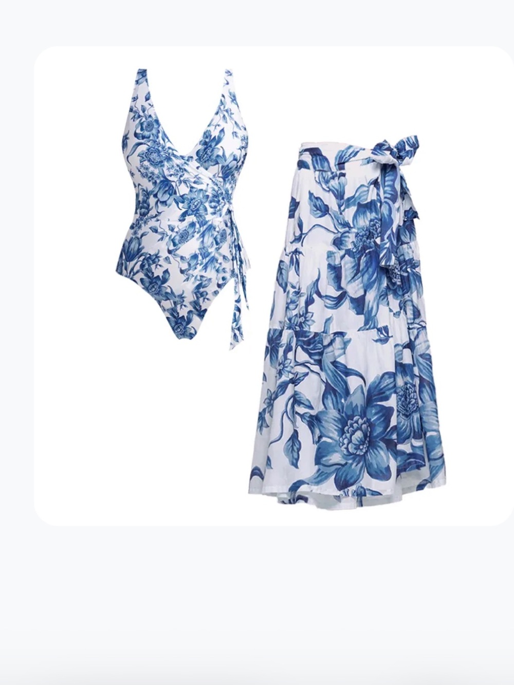 NWT Blue Floral One-Piece Swimsuit with Matching Sarong